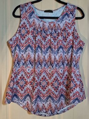 MOSHU Printed Sleeveless Geo-Print  Top - Blue & Red
